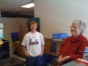 Waiting for customers at the Food Bank.
