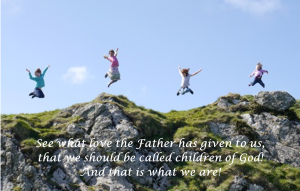 Exuberant girls leap for joy at Iona on Easter 