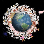 Image of a planet ringed by giant farm animals. Used with permission of BullFrog Films.